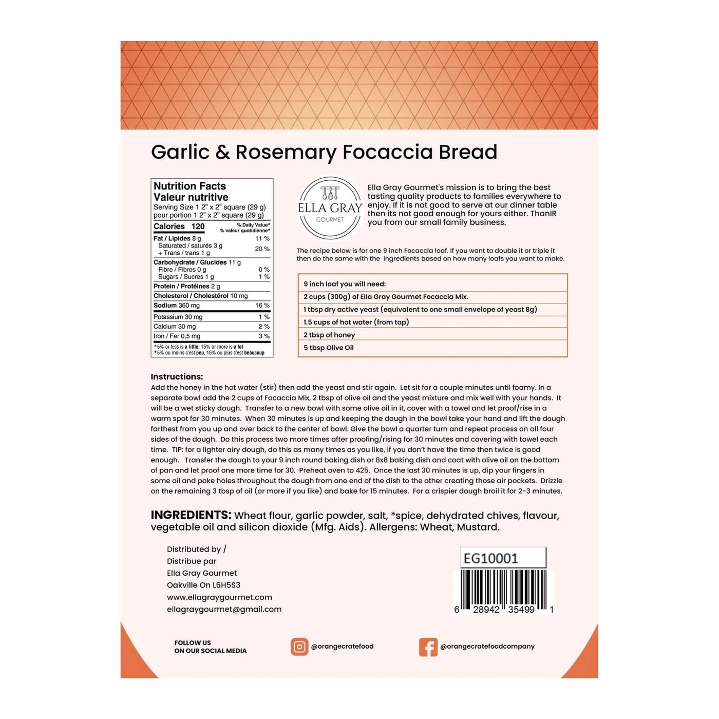 Ella Gray Gourmet - Garlic & Rosemary Focaccia Mix